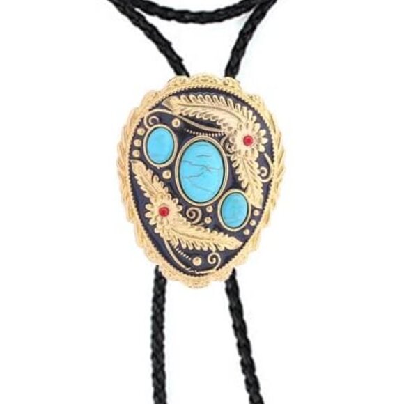 Black Bolo Tie for Men, Native American Western Cowboy Bolo Tie - Picture 6 of 6